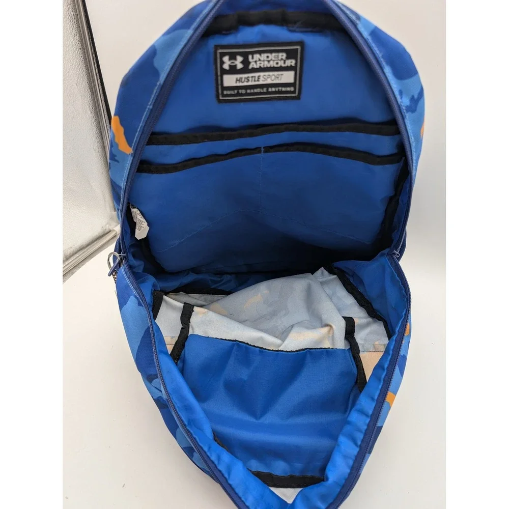 Under Armour Storm Backpack Blue Orange Camo School Sports Bag Bungee Cord
